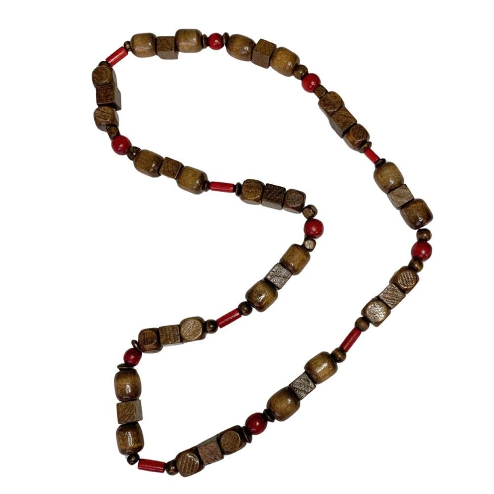 2/$30 Multicolor Long Wood Necklace Brown Red Bead Boho Statement